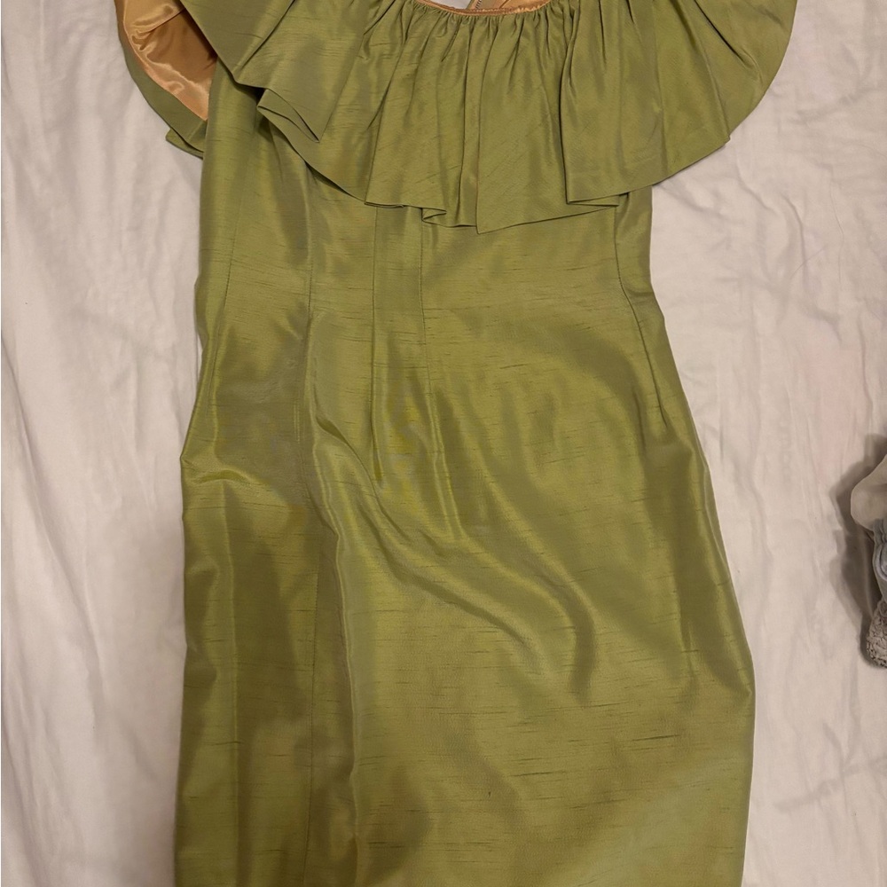 Saba Green One Shoulder Sundress with Ruched Tiered Design